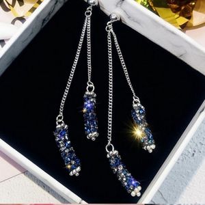 Blue Crystal Tassel Earrings